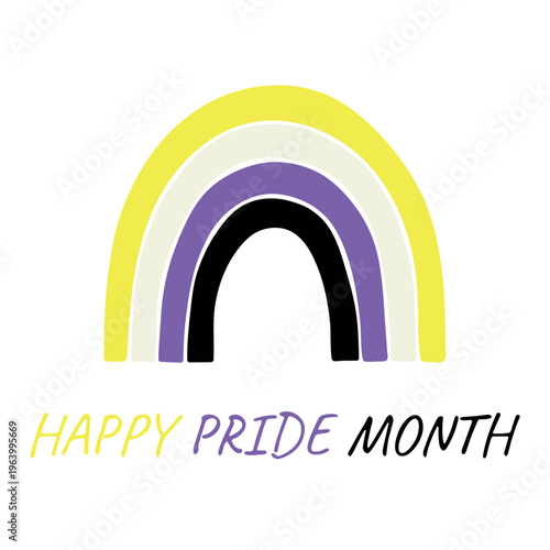 Colorful rainbow shape Non-binary pride flag Happy pride day LGBTQIA community Pride Month Vector hand drawn doodle for posters, stickers, logo, cards