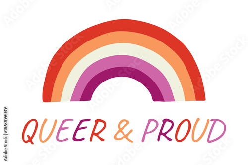 Colorful rainbow shape Lesbian pride flag Happy pride day LGBTQIA community Pride Month Vector hand drawn doodle for posters, stickers, logo, cards