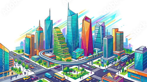 City Skyline with Modern Skyscrapers Towers.