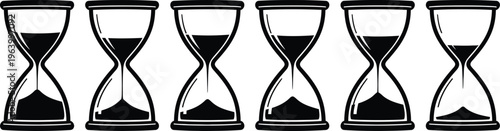 Six hourglasses with varying sand levels