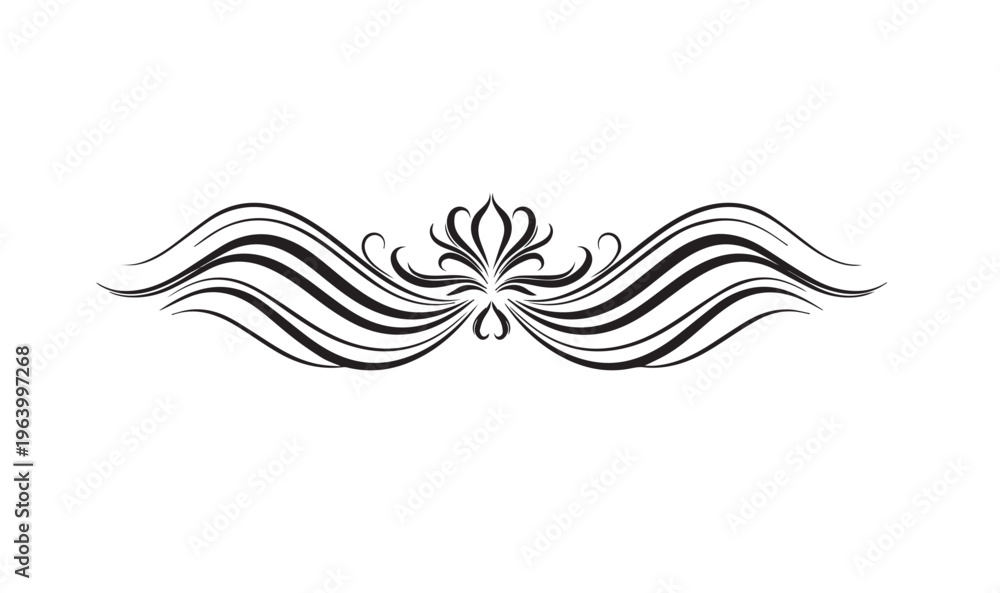Fototapeta premium Black and white symmetrical floral design with wavy lines