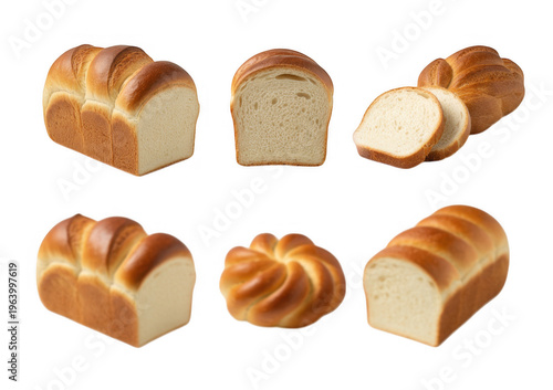 Various types of bread loaf sliced crusty white isolated on a transparent background