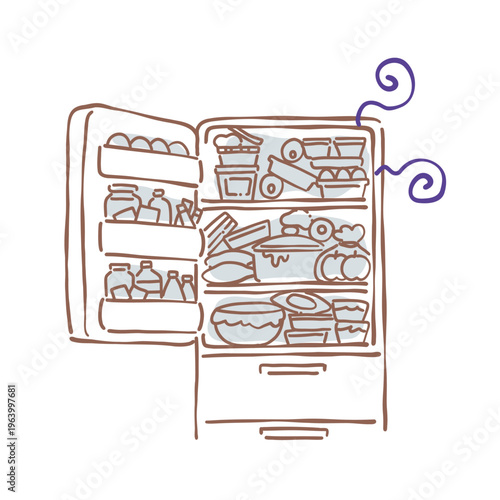 片付いていない冷蔵庫のイラスト