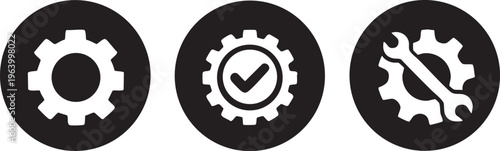 Industrial gear icon set, mechanical settings and maintenance symbols, technical repair and configuration signs for software interface