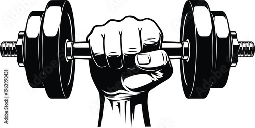 A hand gripping a dumbbell in a strong fist