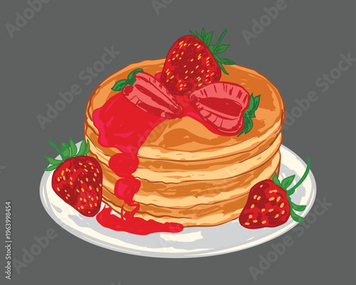 Pancake with Strawberry Syrup and Fresh Fruit Toppings
