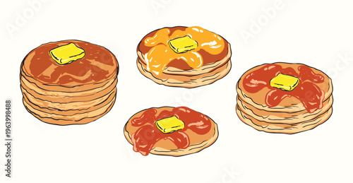 Pancake Set with Melted Butter and Maple Syrup Drizzle