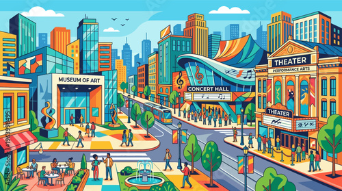 City street with people walking around.