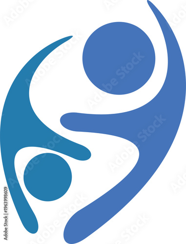 Abstract blue silhouette group of two people hugging, team unity, community support, success, cooperation, friendship, diversity, active lifestyle, social