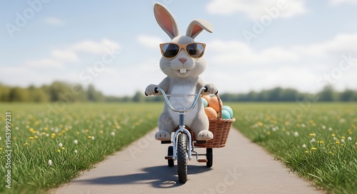 Cartoon bunny riding bicycle