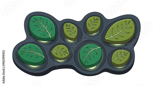 Green Leaves in Glowing Tech Pods - Nature-Inspired Sustainable Technology Concept Illustration