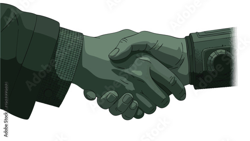 Human and robotic hand handshake. AI collaboration, future partnership, technology integration, digital agreement, and innovation concept.