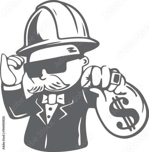 Wealthy Businessman Cartoon with Money Bag and Sunglasses Vector