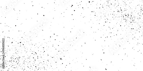 Black ink splatter texture with scattered dots on a white background