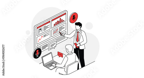A professional business analyst presents a detailed data dashboard to a colleague during a virtual meeting with recording capabilities.