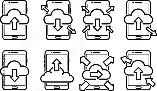 Smartphone cloud data transfer icons