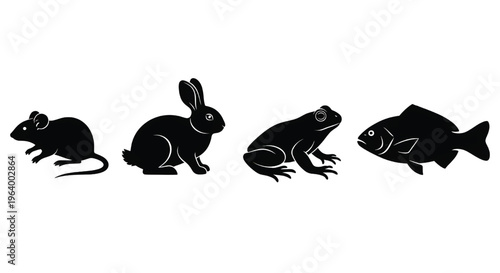 A group of animal silhouettes in a row