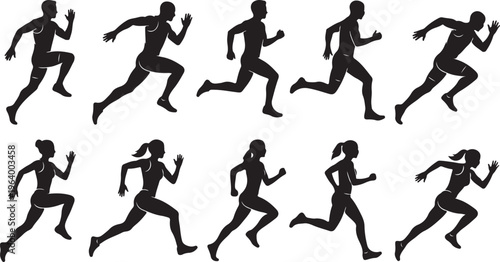 Fitness Runners and Jogging Man and Woman Silhouette Collection