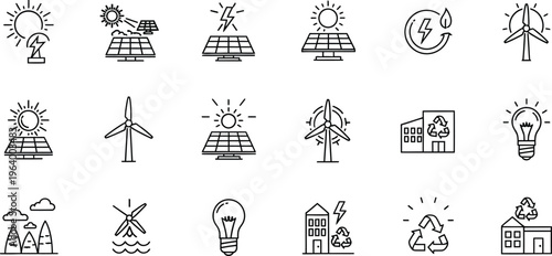 Collection of 15 simple line drawings of various structures and objects