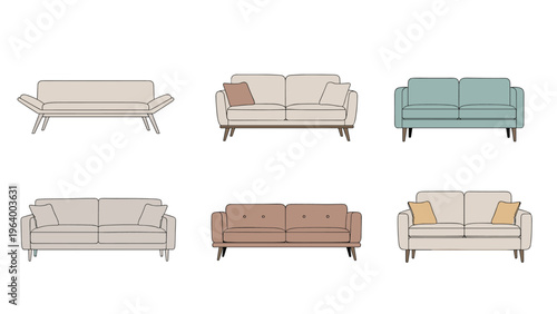 Collection of modern sofa designs in various colors and styles for living room interior furniture layout and home decor planning.