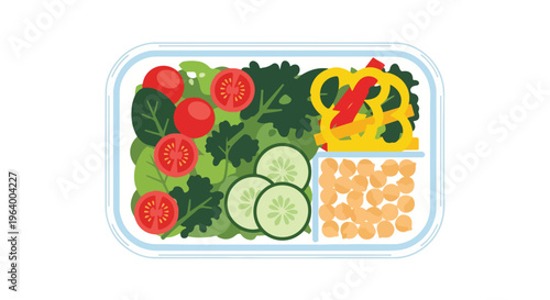 Healthy Lunchbox with Fresh Vegetables, Chickpeas, and Pretzel - Top View