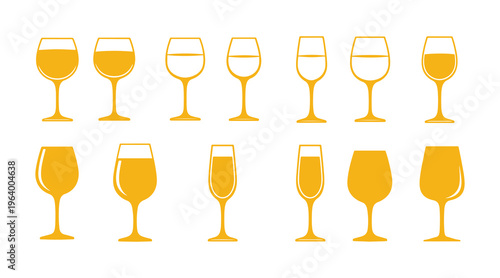 Collection of one color wine glass vectors showcasing different glass types.