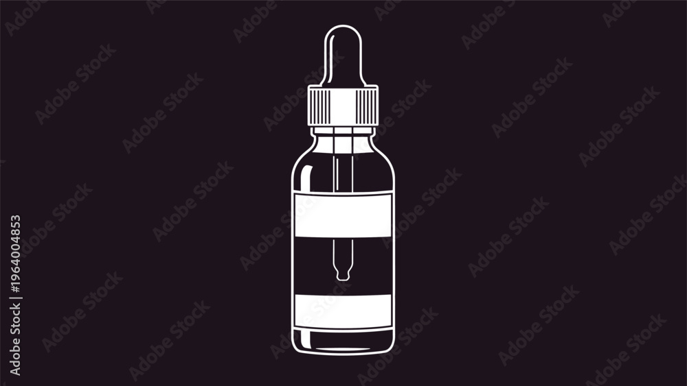 Obraz premium Minimalist black and white icon illustration of a glass dropper bottle used for medicine or essential oils.