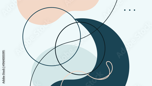 Abstract graphic background featuring a harmonious composition of overlapping circles and soft fluid organic shapes.