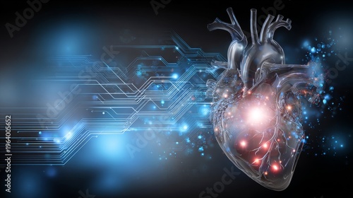 Human heart pulses with glowing energy