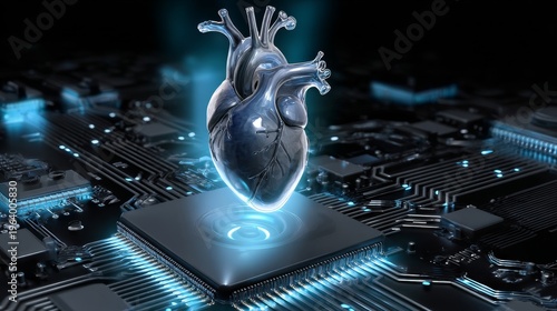 Heart floats above circuit board