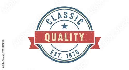 A classic quality vector emblem with a distinct vintage retro distressed texture, featuring an establishment year and elegant star detail, ideal for authentic branding