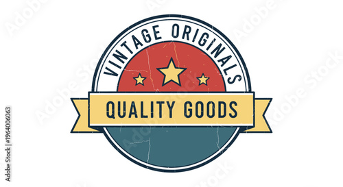 Vintage Originals Quality Goods vector badge with stars and banner
