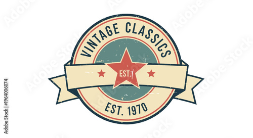 A charming vintage classics vector emblem with retro star design and banner, perfect for established brand identity or nostalgic themed projects like posters