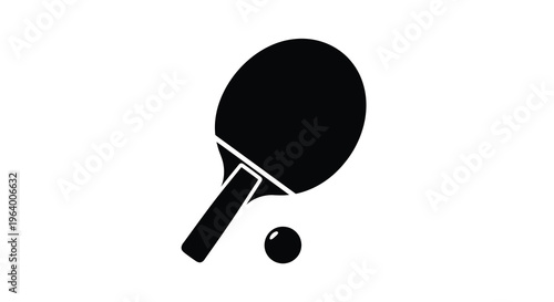 A minimalist black and white illustration depicts a table tennis paddle and ball representing the sport high quality professional detailed modern
