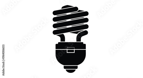 A stark black and white illustration depicts a compact fluorescent lamp showcasing its coiled design and screw base high quality professional
