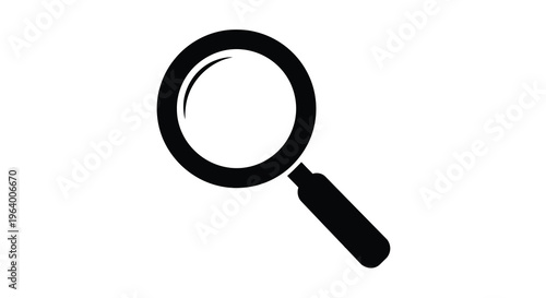 A stark black silhouette of a magnifying glass is displayed against a plain white background symbolizing investigation high quality professional detailed