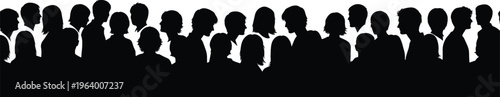 Crowd of people silhouettes, diverse group profile illustration, social gathering concept, community teamwork background, human crowd design, isolated minimal style