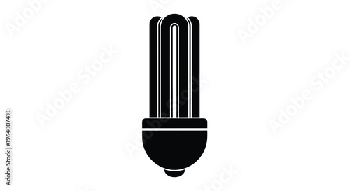 A stark black and white illustration depicts a compact fluorescent lamp commonly known as a cfl lightbulb isolated on white