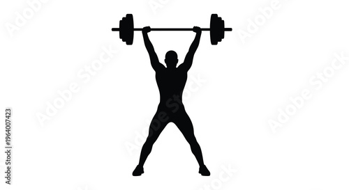 A silhouetted figure of a weightlifter powerfully overhead presses a barbell demonstrating strength and athletic performance high quality professional detailed modern