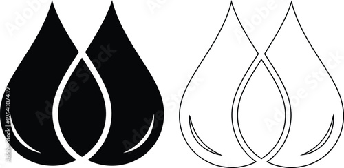 Three Water Droplet Icons in Black and White Design Style