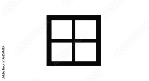 A simple minimalist graphic depicts a black square window frame divided into four equal panes high quality professional detailed modern elegant