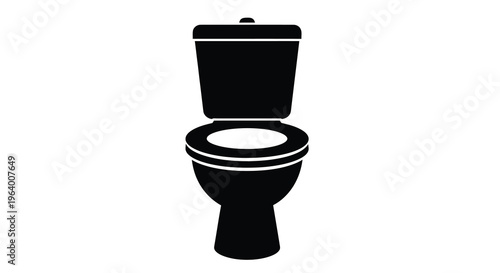 A stark black silhouette depicts a standard toilet showcasing its bowl and tank components against a white background high quality professional