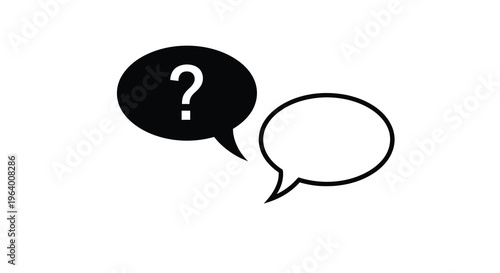 A simple black and white illustration depicts two speech bubbles one containing a question mark high quality professional detailed modern elegant