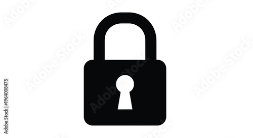 A simple black silhouette depicts a closed padlock symbolizing security privacy and protection against unauthorized access high quality professional detailed modern