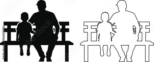 Family sitting on broken park bench illustration comparison graphic