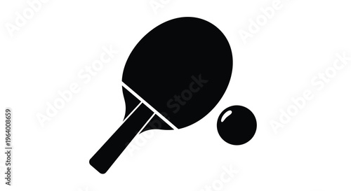 A minimalist black silhouette depicts a table tennis paddle and ball representing the sport s equipment high quality professional detailed modern