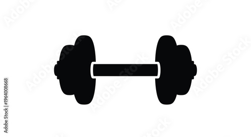 A simple black silhouette depicts a standard dumbbell commonly used for strength training and exercise routines high quality professional detailed modern