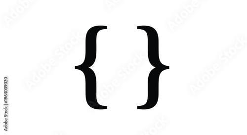 A simple image displays two black curly braces representing code blocks or data structures on a white background high quality professional