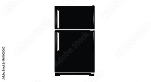 A stark minimalist depiction of a black refrigerator against a white background emphasizing its form and functionality high quality professional detailed