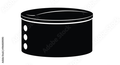 A minimalist black and white depiction of a cylindrical can with three circular perforations on one side high quality professional detailed